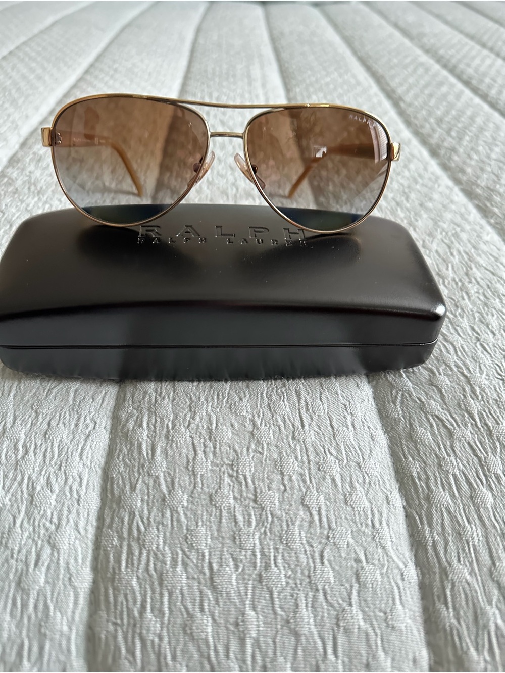 Ralph Lauren Gold Aviator Sunglasses with Brown Lenses